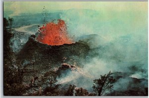 Kilauea's 1965 East Rift Eruption View of Cinder Cone in Action Hawaii Postcard