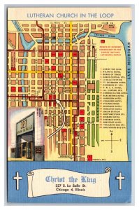 Christ the King Church Map Chicago Illinois IL UNP Unused  Linen Postcard U21