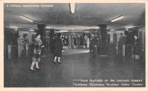 Chicago Subway Mezzanine Train Station Ticketing Turnstiles IL 1940s postcard