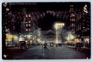 Denver Colorado CO Postcard Champa Street Night Scene Classic Cars 1910 Vintage