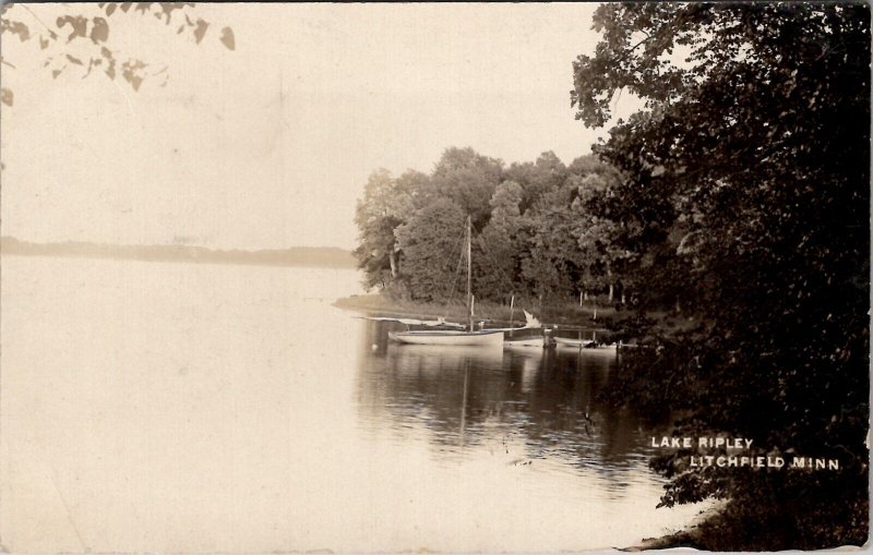 Litchfield Minnesota Scene on Lake Ripley Small Boats c1908 RPPC Postcard Z15
