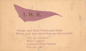 Indianola Iowa High School Pennant~Purple & Gold-Sure to Hold~c1910 Postcard