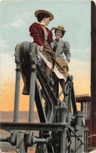 H10/  Kansas City Missouri Postcard 1909 Women on Oil Well Pump