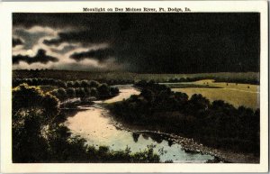 Moonlight on the Des Moines River, Ft. Dodge IA Vintage Postcard C74