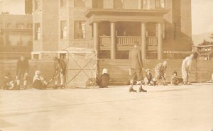 Start of the Broom Race-1924, Real Photo Lake Placid, NY., USA Snow Sport Unu...