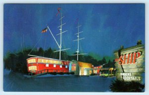 LYNNFIELD, Massachusetts MA ~ Night Neon THE SHIP Restaurant Roadside Postcard