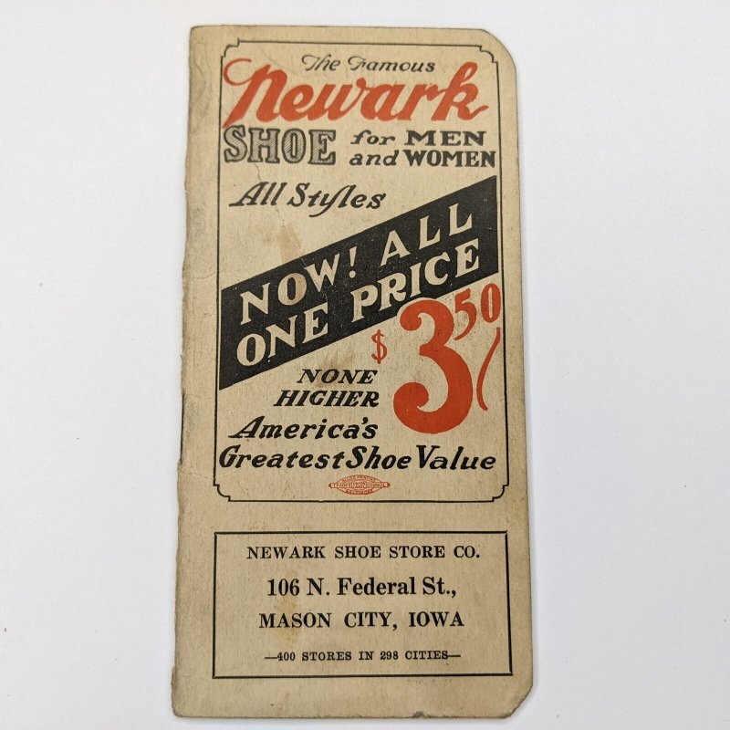 1924 Mason City IA Newark Shoe Store Advertising Memo Pad Notepad Note Book C51