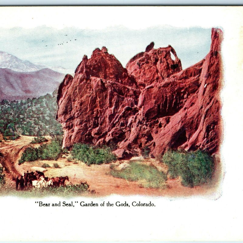 1909 Garden of Gods, Colorado Bear & Seal Landmark Litho Photo Postcard A33