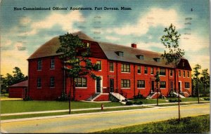 Vtg Fort Devens MA Non Commissioned Officers Apartments 1940s Linen Postcard