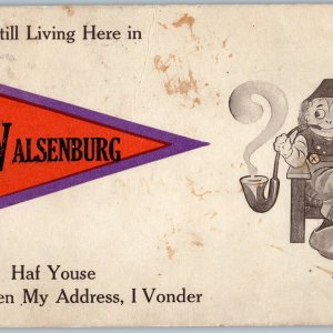 c1910s Walsenburg, CO Greetings Pennant Flag Dutch Smoking Pipe Art A190