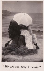 Bamforth Humour Couple Under Umbrella We Are Too Busy To Write Real Photo