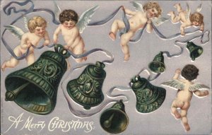 Christmas Angels Ribbon Embossed c1900s-10s Postcard