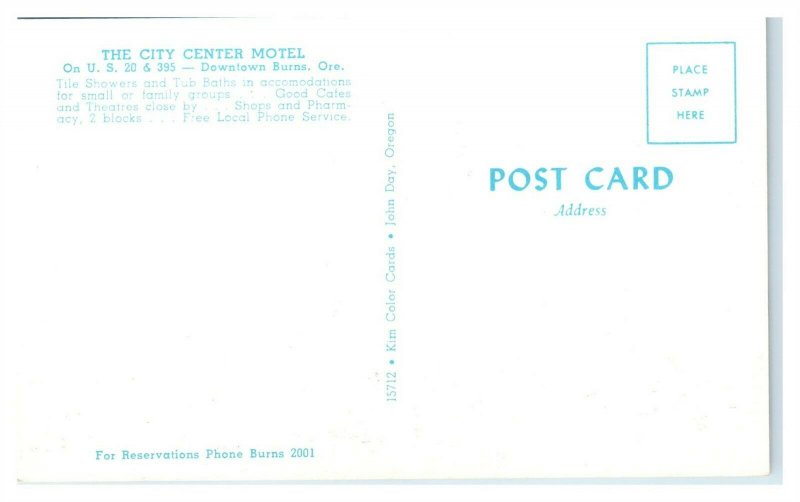 City Center Motel, Burns, OR Postcard *6L(2)19