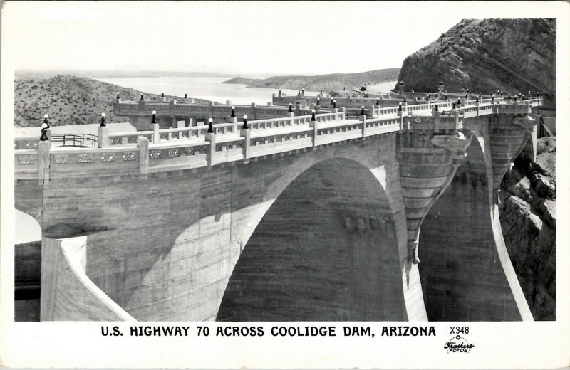 Arizona US Highway 70 Across Coolidge Dam RPPC Frashers Postcard V13