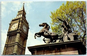 Postcard - Big Ben & Boadicea Statue - London, England