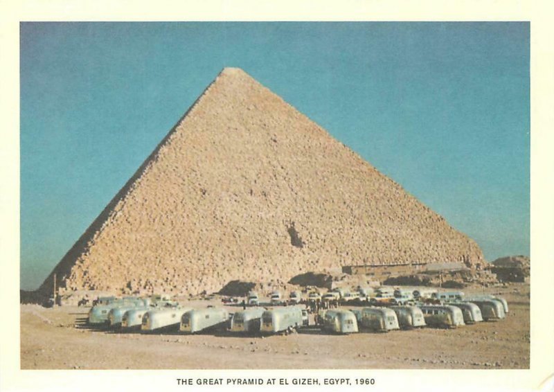 Airstream Trailer at Great Pyramid of Giza Egypt in 1960 Repro Postcard