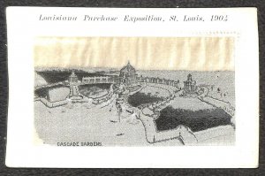 ST. LOUIS WORLD'S FAIR CASCADE GARDENS EXPO SILK INSERT NOVELTY POSTCARD (1904)