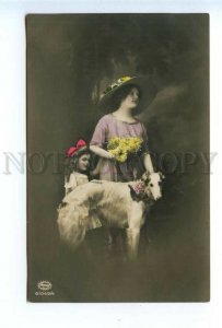 494990 Beautiful lady with her daughter BORZOI greyhound dog Amag tinted