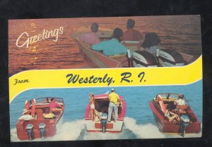 GREETINGS FROM WESTERLY RHODE ISLAND R.I. 1950's BOATS POSTCARD