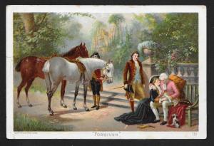 VICTORIAN TRADE CARD Newboy Plug Tobacco Fancy Couple & Horses 'Forgiven' c1893
