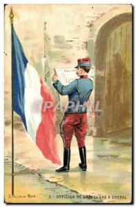  Vintage Postcard Militaria Officier of hunters has Drapeau horse