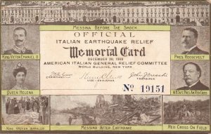 ITALIAN EARTHQUAKE RELIEF MEMORIAL CARD AMERICAN COMMITTEE ANTIQUE POSTCARD
