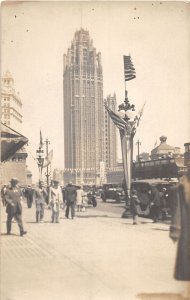J46/ Chicago Illinois RPPC Postcard c1920s Tribune Building Monument 339