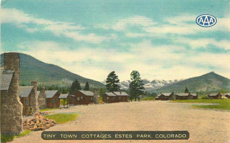 Estes Park Colorado 1940s Tiny own Cottages Postcard Thomas linen 3344