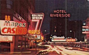 Reno Nevada NV-Mapes Casino~Neon Night View-1950s POSTCARD