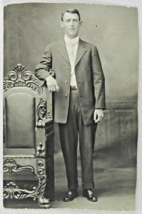 Middle Aged Man Stands with Jacket Unbuttoned For Portrait - Vintage Postcard
