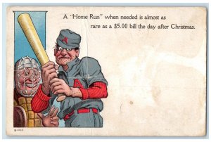 1907 Home Run Christmas Baseball Quincy Illinois IL Posted Antique Postcard