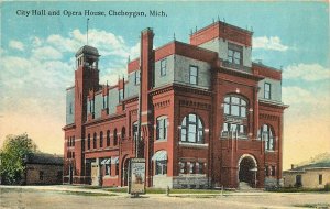 Postcard 1920 Michigan Cheboygan City Hall, Opera House occupation MI24-3380