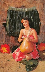 HI, Hawaii  PRETTY POLYNESIAN GIRL With Gourd For Chanting~HULA Dances  Postcard