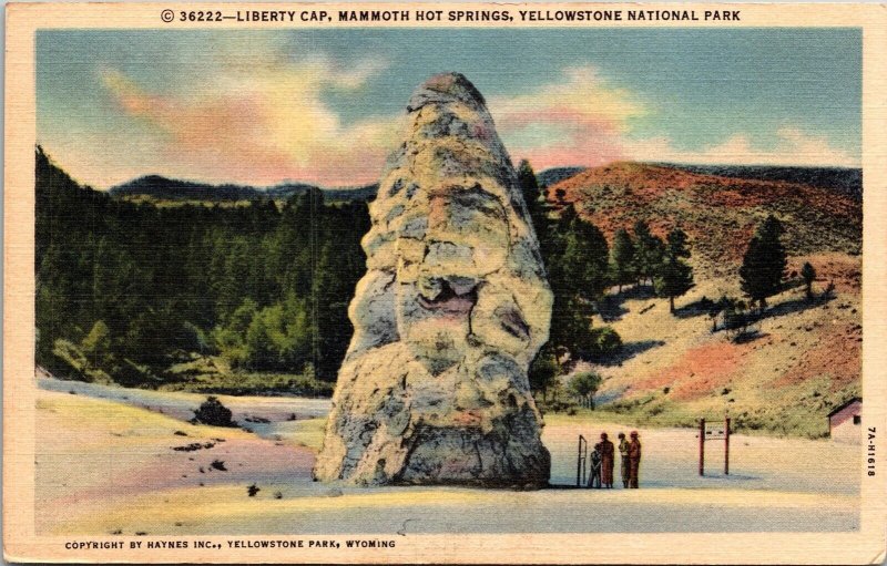 Liberty Cap Mammoth Hot Springs Yellowstone National Park Sunset Linen Postcard 