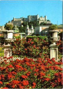 Postcard Austria Salzburg - Mirabell Garden with view to cathedral and fortress