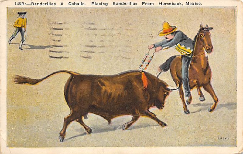 Banderillas a Caballo, Placing Banderillas by Horseback Tarjeta Postal Bullfi...