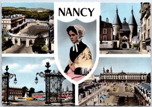 VINTAGE CONTINENTAL SIZE POSTCARD (5) IMAGES OF THE CITY OF NANCY FRANCE 1957