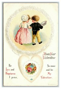 Vintage 1910's Ellen Clapsaddle Valentines Postcard Cute Children Flowers Hearts