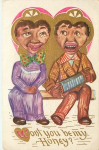 Vinegar Valentine Postcard Weird Head People Wont You Be My Honey Squeezebox