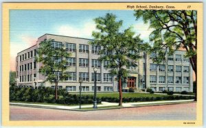 DANBURY, Connecticut  CT   HIGH SCHOOL  c1940s Linen  Fairfield County Postcard