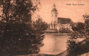 VINTAGE POSTCARD THE LARGE CHURCH AT GEFLE SWEDEN c. 1920