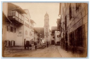 1921 Street View Tower Monument Mittenwald Germany RPPC Photo Unposted Postcard