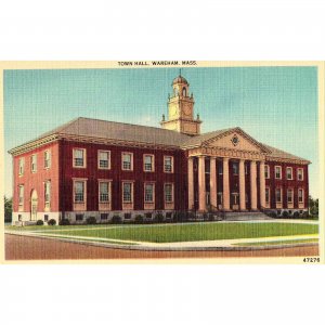 Linen Postcard - Town Hall - Wareham,Massachusetts