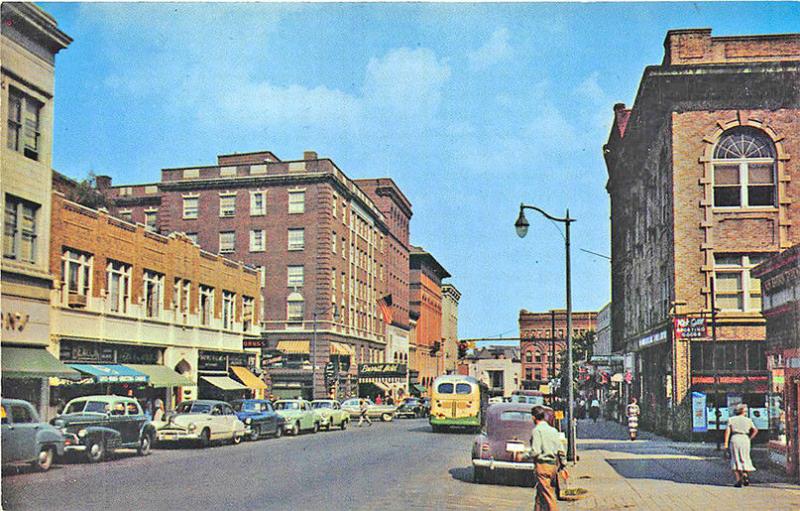 New Britain CT West Main Street Store fronts Old Cars Bus Postcard