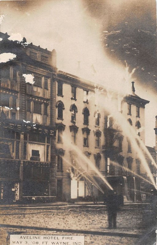 J62/ Ft Wayne Indiana RPPC Postcard c1910 Aveline Hotel Fire Disaster 81