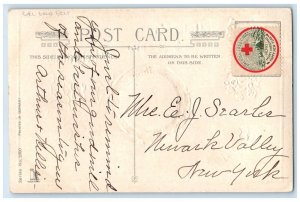 c1910's Christmas Holly Berries Windmill Pansies Flowers Gel Gold Gilt Postcard