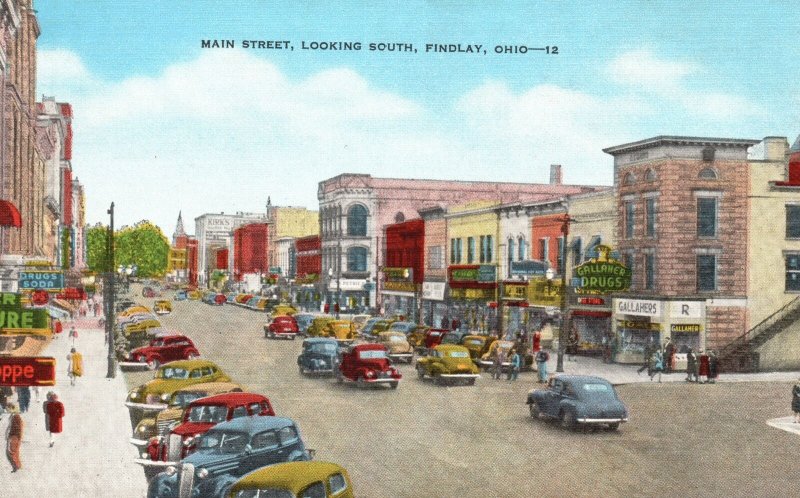 Vintage Postcard Main Street Looking South The Ideal City Findlay Ohio OH 