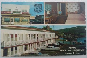 Postcard PQ Gaspe Adams Hotel & Restaurant Classic Cars 1960s K5