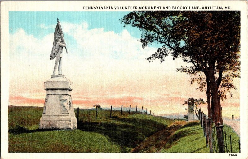 Pennsylvania Volunteer Monument and Bloody Lane, Antietam MD c1949 Postcard L67