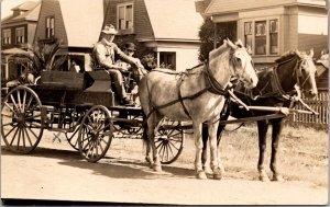 Real Photo Postcard Horse Pulled Wagon Driver Mechanic Bennett California